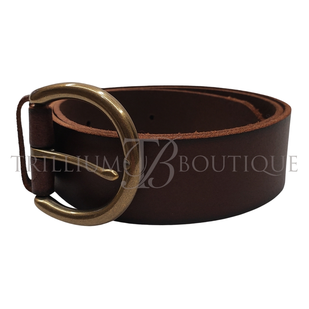 FRYE Belt Brown Flat Distressed Leather & Antiqued Buckle Vintage Inspired - Picture 3 of 6